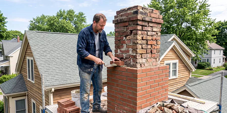 Old and Crumbling Brick Chimney Rebuild Compton