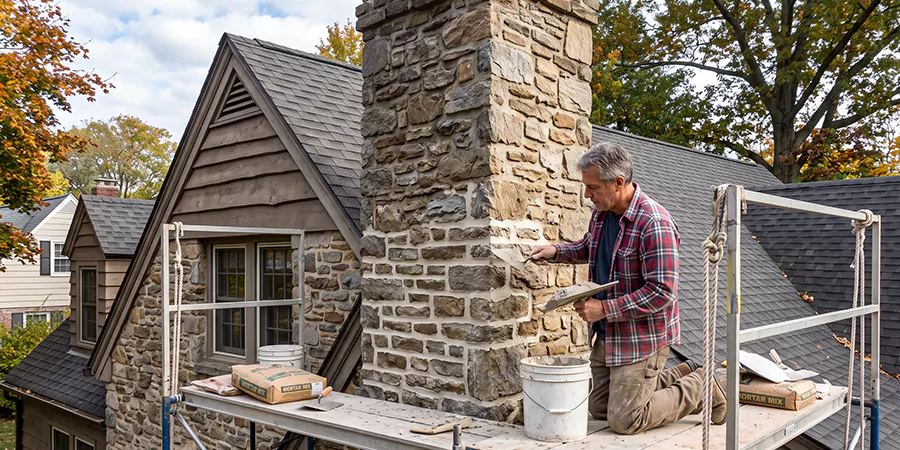 Tuckpointing Stone Chimney Compton
