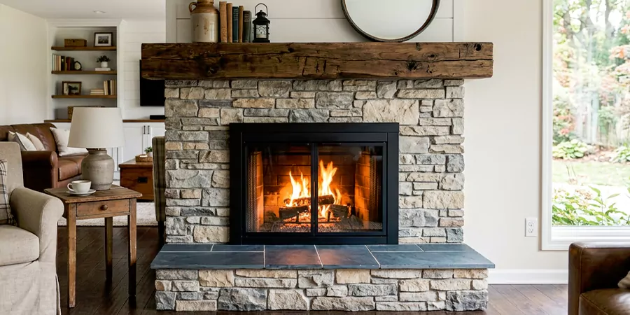 Modern and Farmhouse Fireplace Makeover Compton