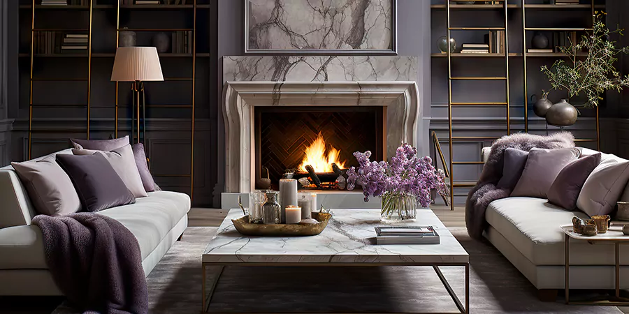 Modern Tile and Stone Fireplace Design Compton